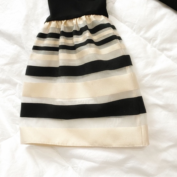 JOSEPH RIBKOFF BLACK BEIGE MESH TEE STRIPED BELL SLEEVE TOP - 8 - Picture 9 of 10